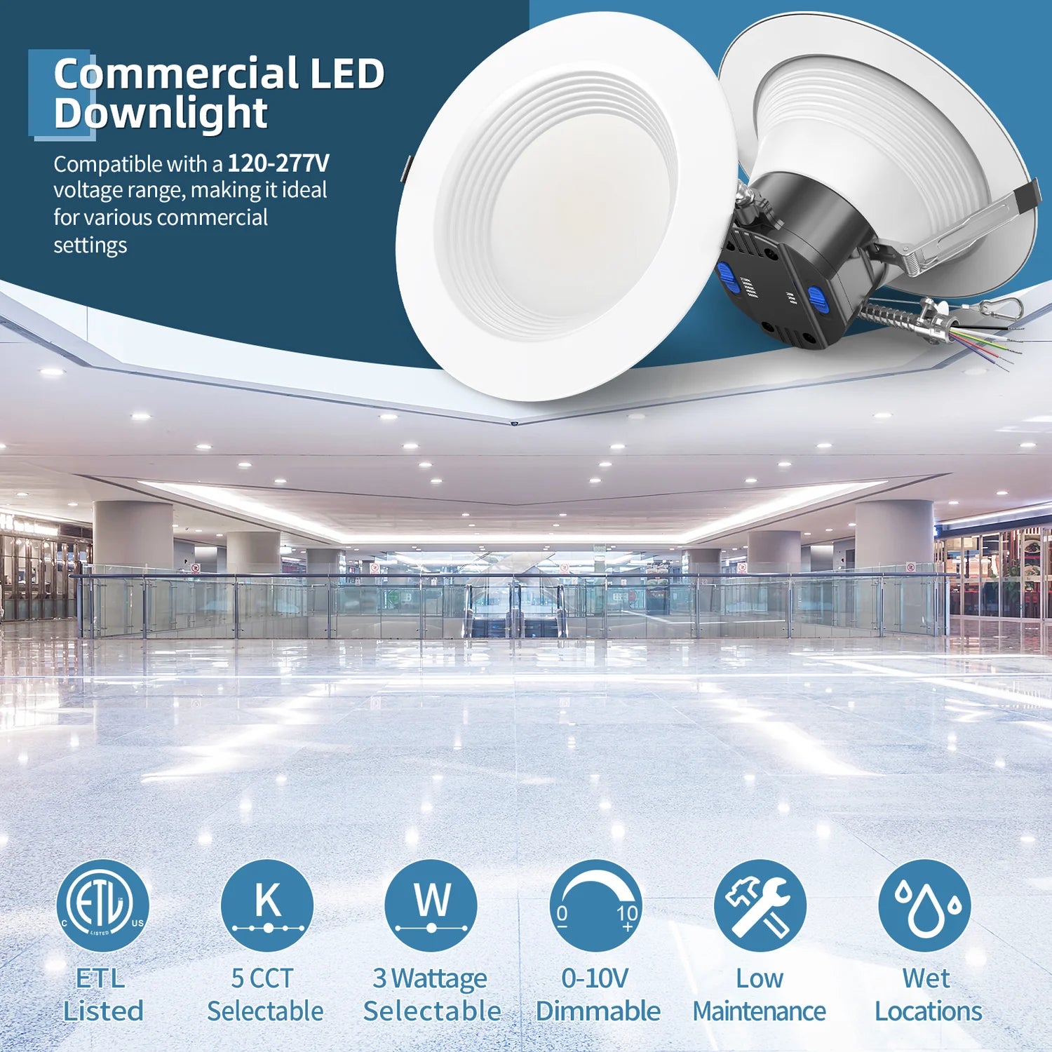 6" LED Commercial Downlight – DNL Series (6-Pack) | Selectable Wattage & CCT - Image 3