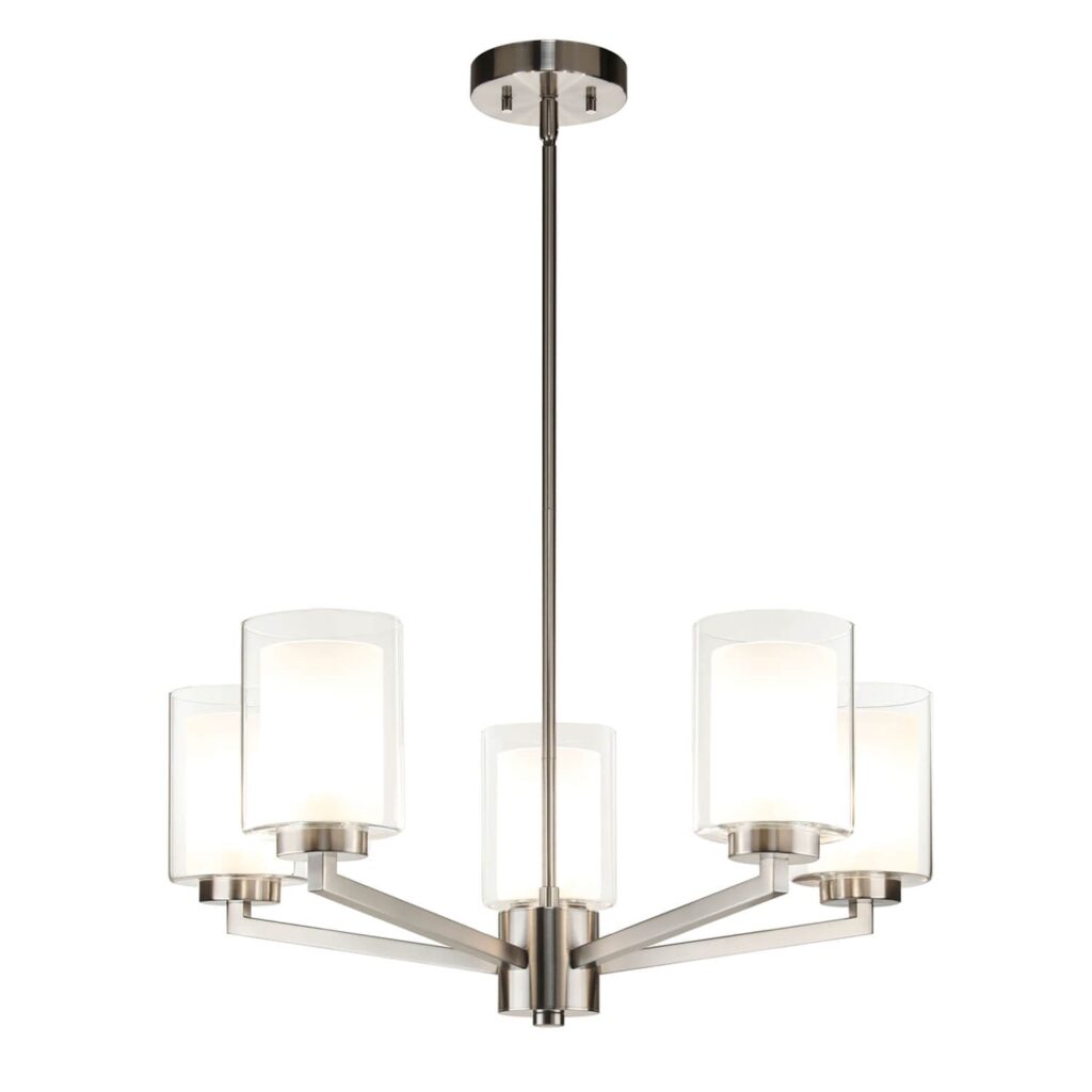 Modern Brushed Nickel 5-Light Glass Chandelier