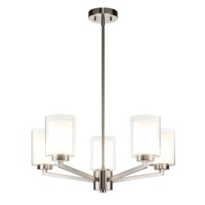 Modern Brushed Nickel 5-Light Glass Chandelier