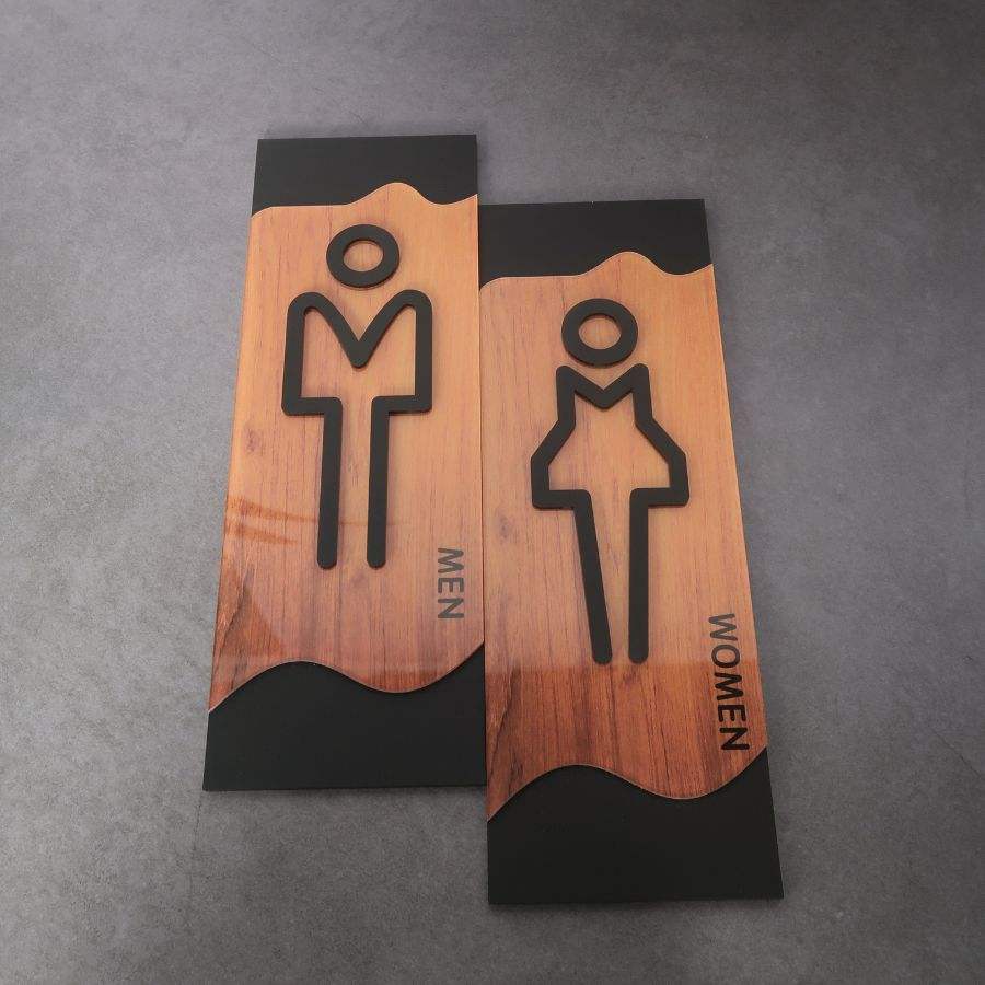 Lush Prime-Series Restroom Sign | Modern Wood Grain Acrylic | Self-Adhesive Men & Women Sign - Image 3