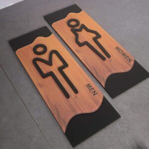 Lush Prime-Series Restroom Sign | Modern Wood Grain Acrylic | Self-Adhesive Men & Women Sign