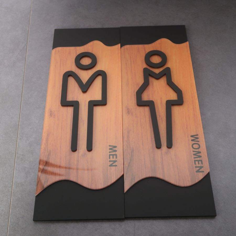 Lush Prime-Series Restroom Sign | Modern Wood Grain Acrylic | Self-Adhesive Men & Women Sign - Image 5