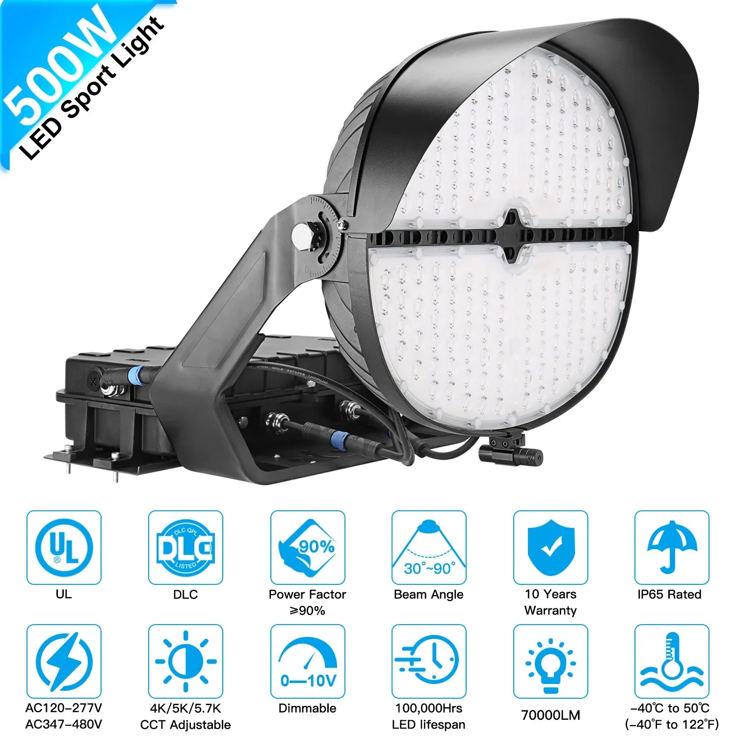 Lush Coliseum Apex LED Stadium Light | 500W | 70,000 Lumens | 277-480V High Voltage - Image 2