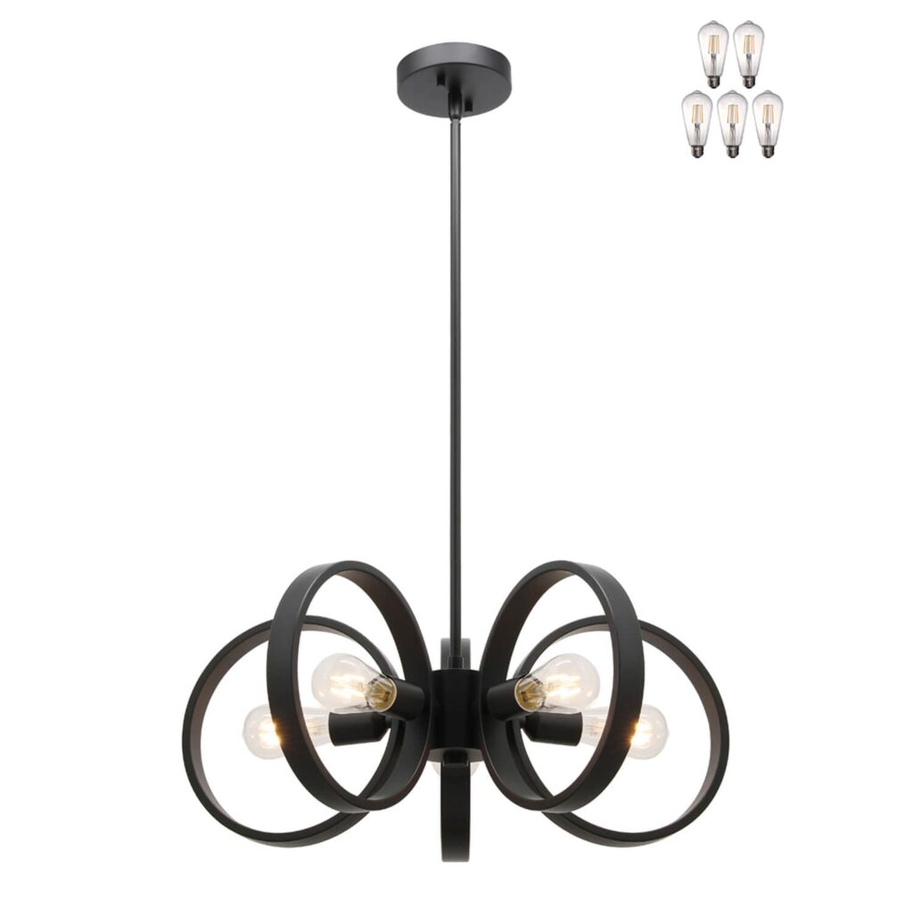 Modern Black 5-Light LED Chandelier with Edison Bulbs