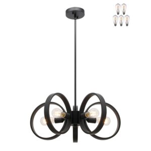 Modern Black 5-Light LED Chandelier with Edison Bulbs