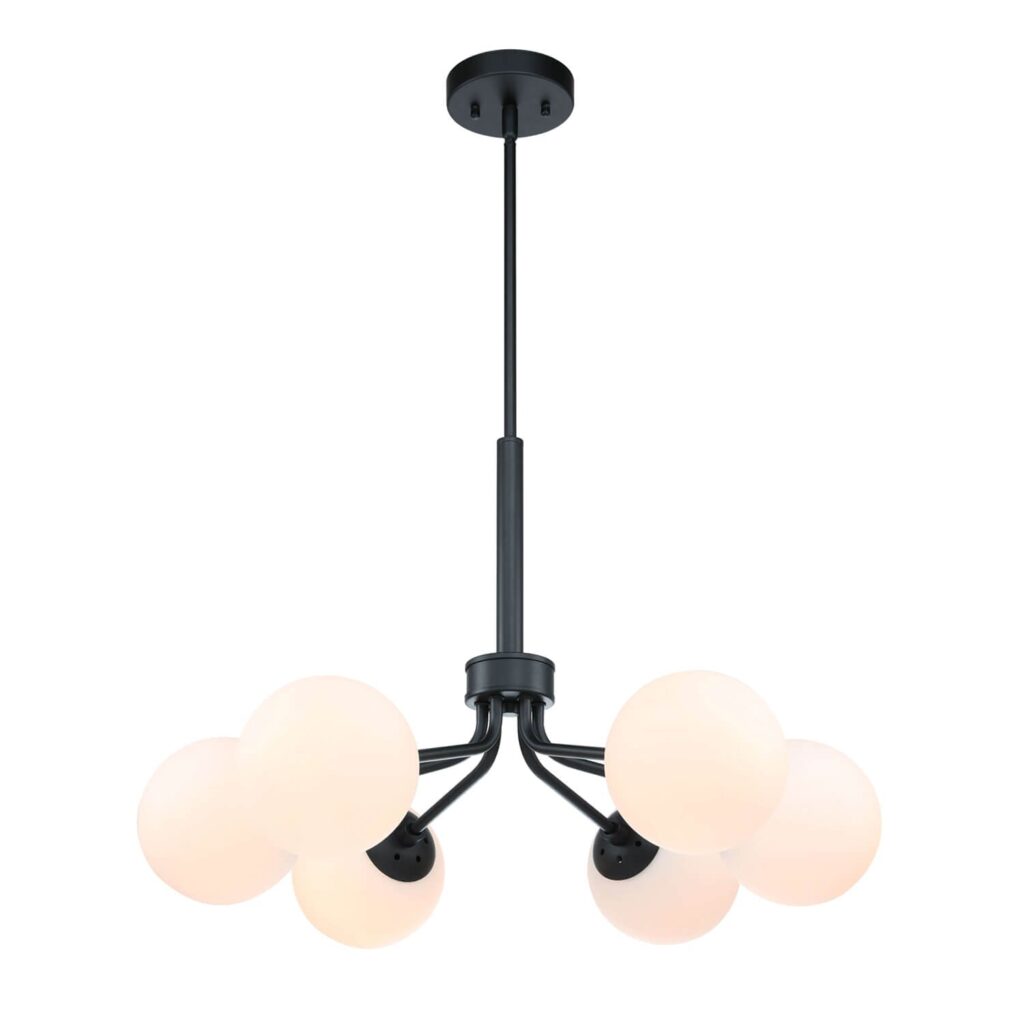 Mid-Century Modern Black Globe 6-Light Chandelier