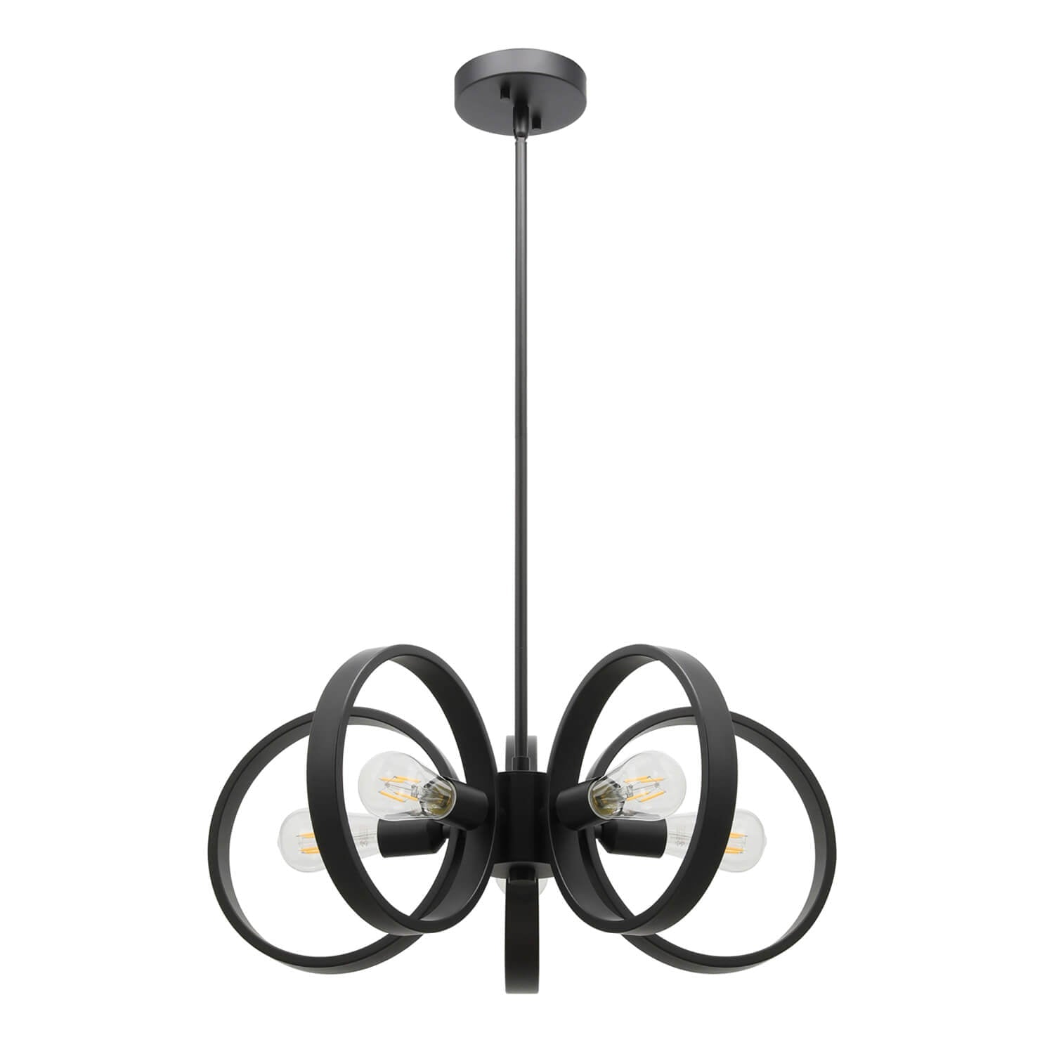 Modern Black 5-Light LED Chandelier with Edison Bulbs - Image 2