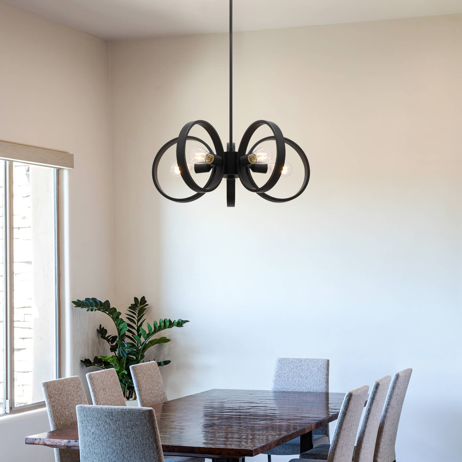 Modern Black 5-Light LED Chandelier with Edison Bulbs - Image 4