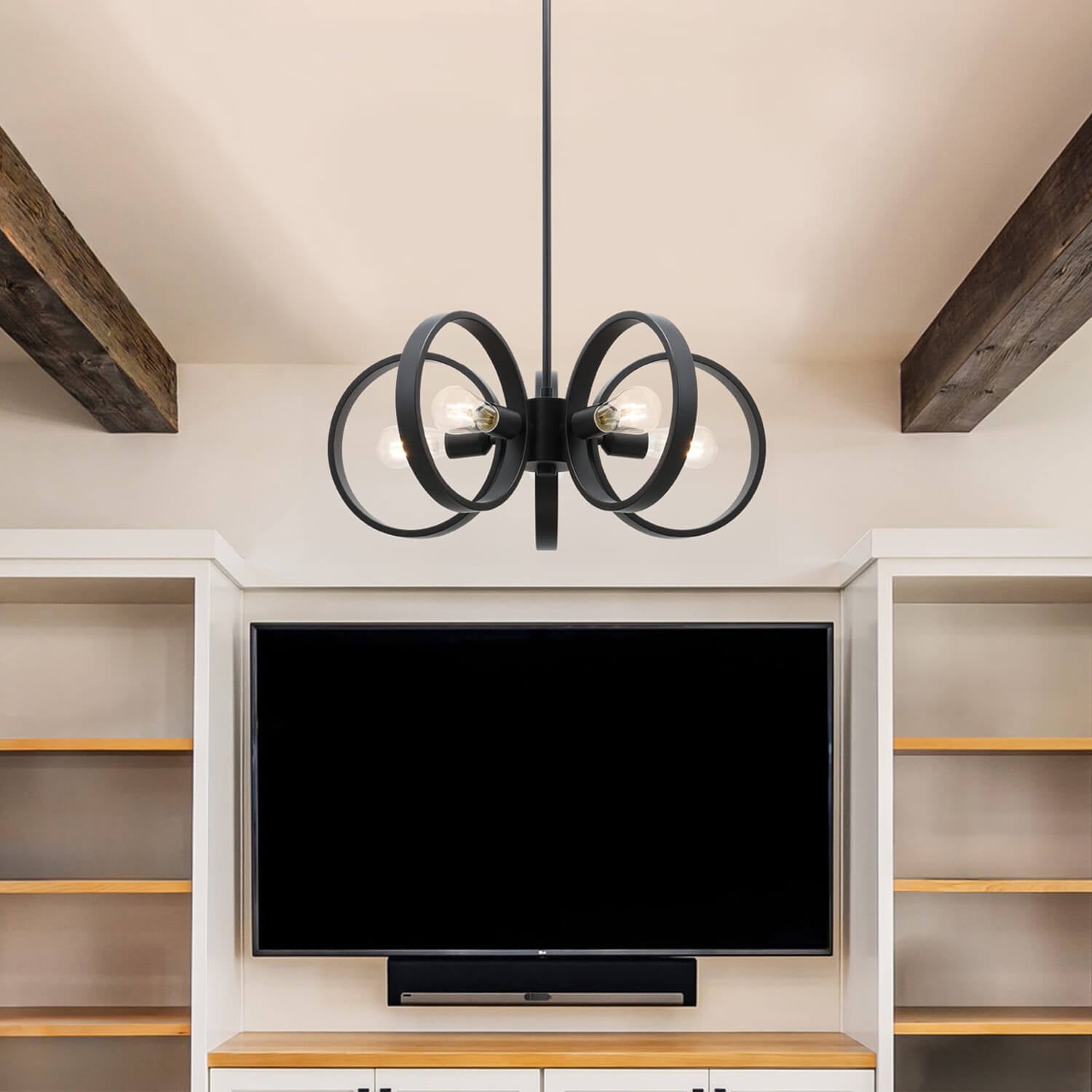 Modern Black 5-Light LED Chandelier with Edison Bulbs - Image 5