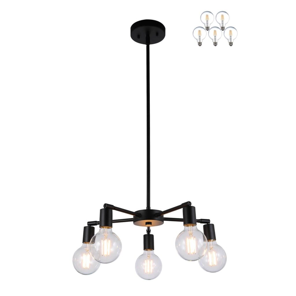 Modern Matte Black 5-Light Edison Chandelier