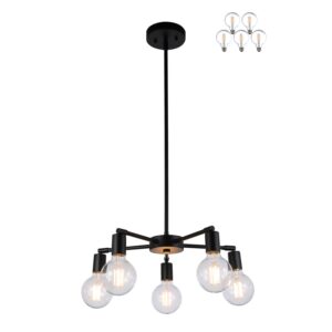 Modern Matte Black 5-Light Edison Chandelier