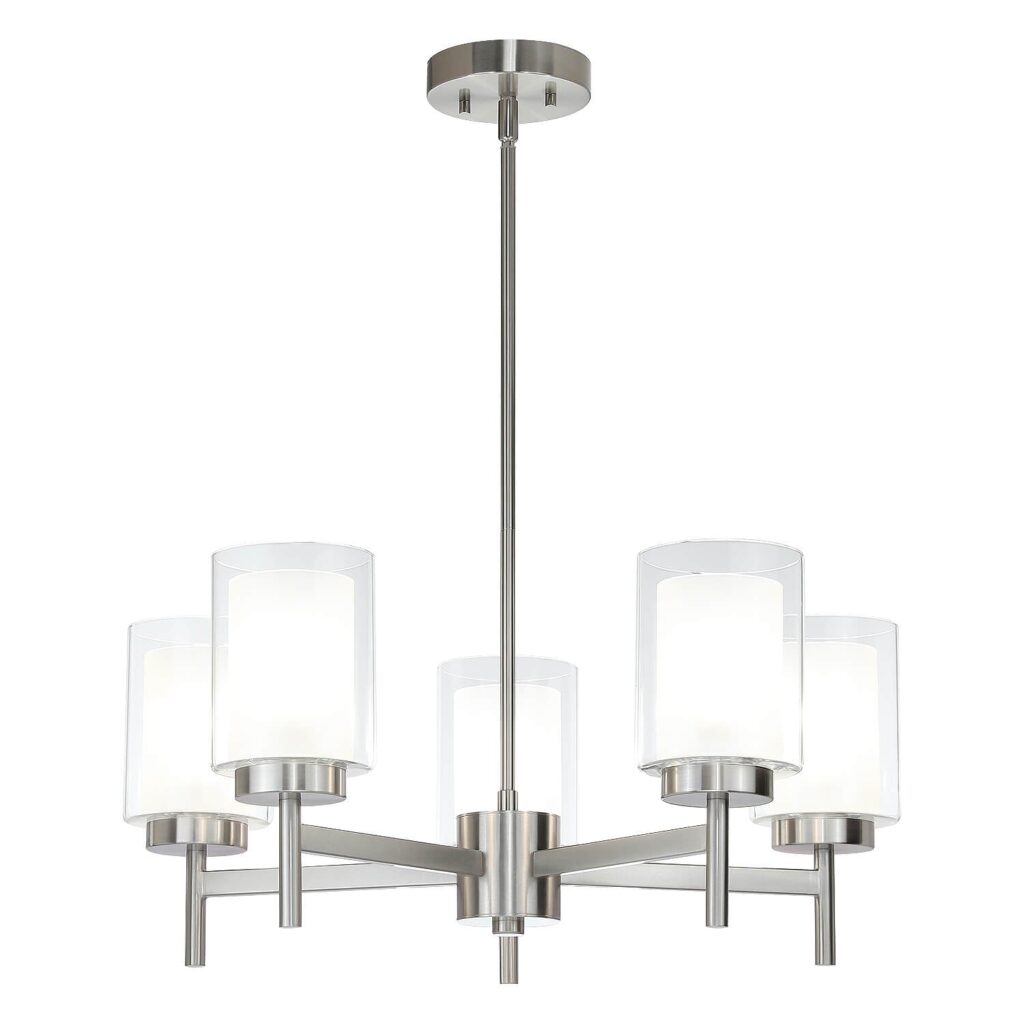 Modern Brushed Nickel 5-Light Glass Pendant Chandelier