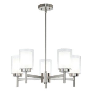 Modern Brushed Nickel 5-Light Glass Pendant Chandelier