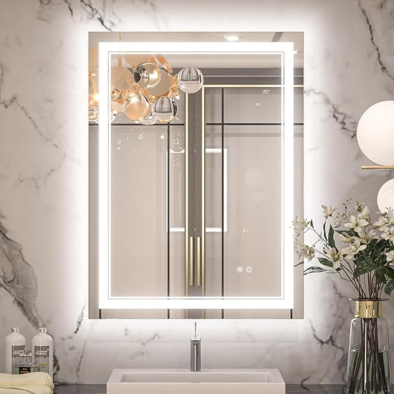 Commercial LED Vanity Mirror – Brushed Frame Hotel Bathroom LED Mirror with Anti-Fog | LG066