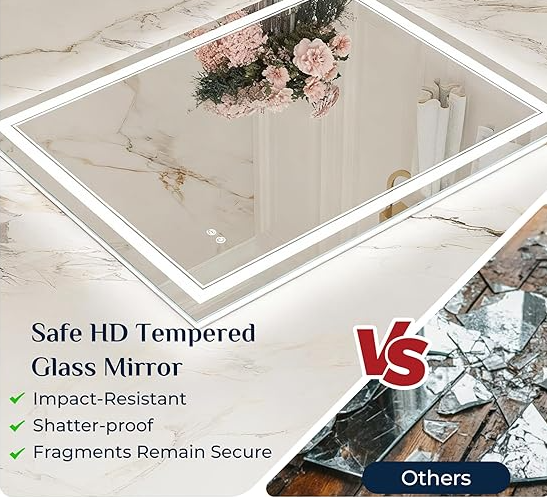 Commercial LED Vanity Mirror – Brushed Frame Hotel Bathroom LED Mirror with Anti-Fog | LG066 - Image 3