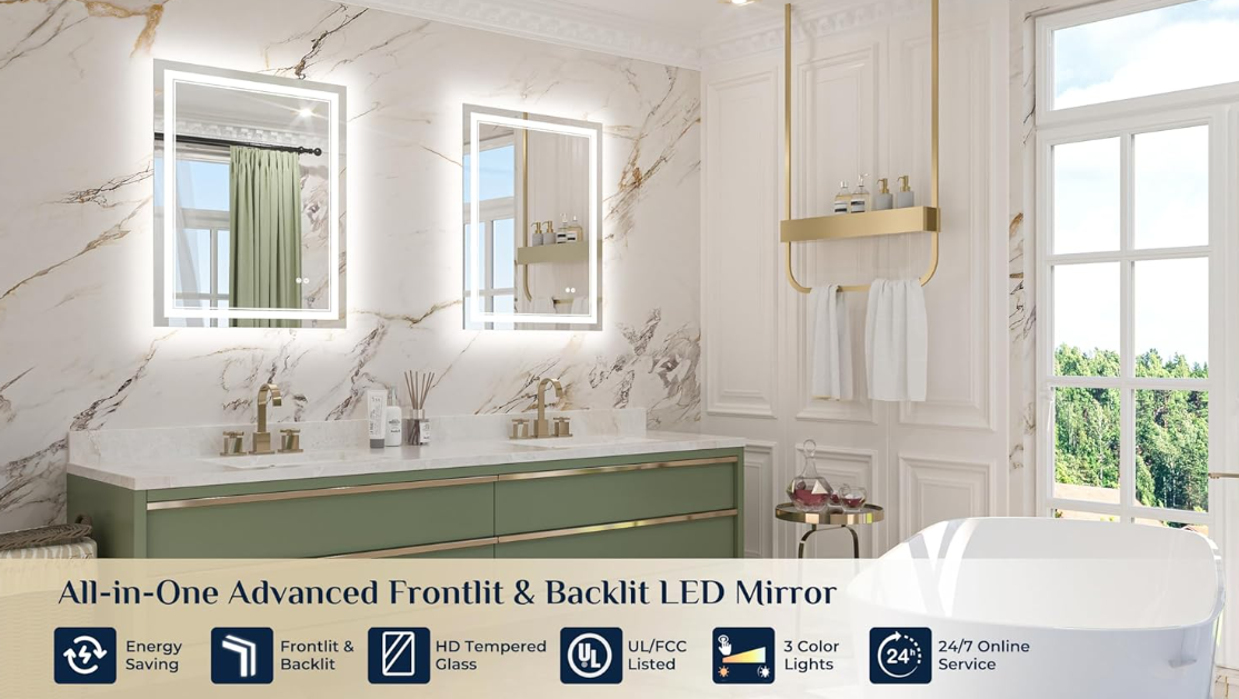 Commercial LED Vanity Mirror – Brushed Frame Hotel Bathroom LED Mirror with Anti-Fog | LG066 - Image 7