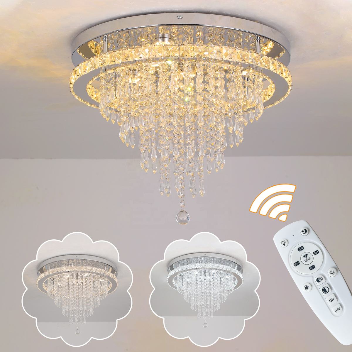 Modern crystal LED ceiling chandelier with stainless steel frame